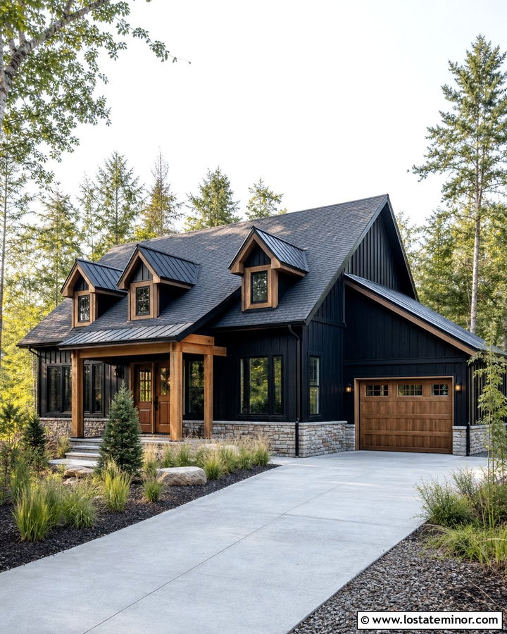 Jet Black House With Cedar Trim And Dormers - 30 Jet Black House Design With Dormers Ideas