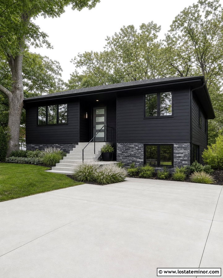 Jet Black House With Charcoal Gray Front Door - 30 Jet Black House Design With Front Door Ideas