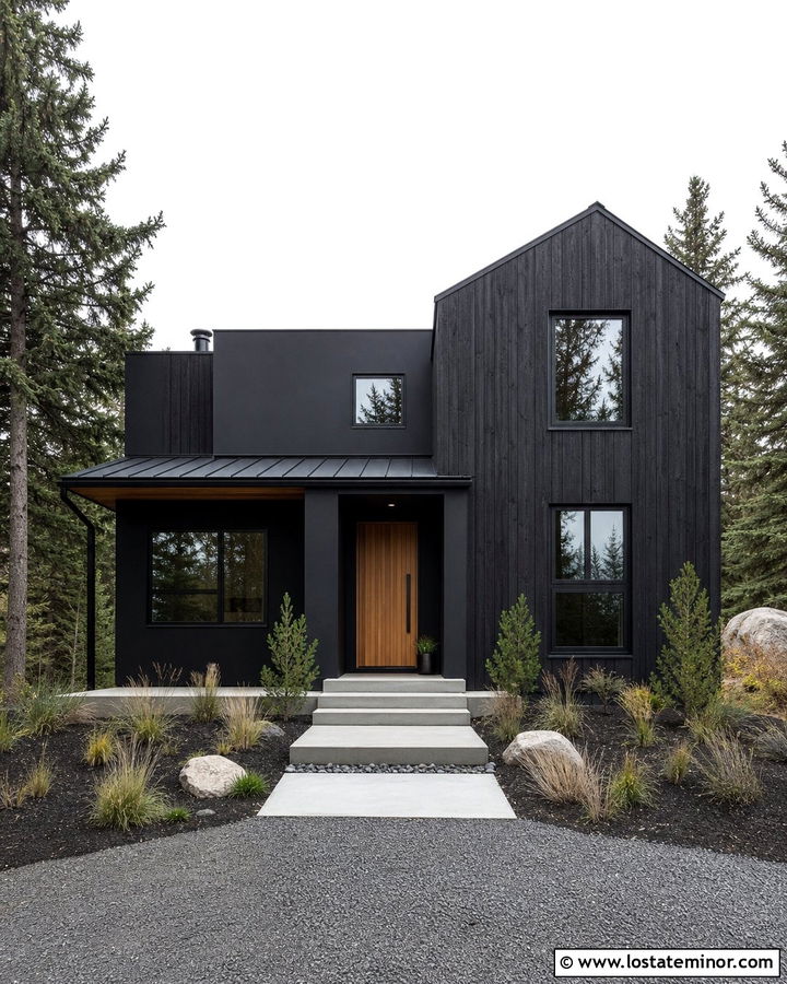 Jet Black House With Charred Wood - 30 Jet Black House Design With Accents Ideas