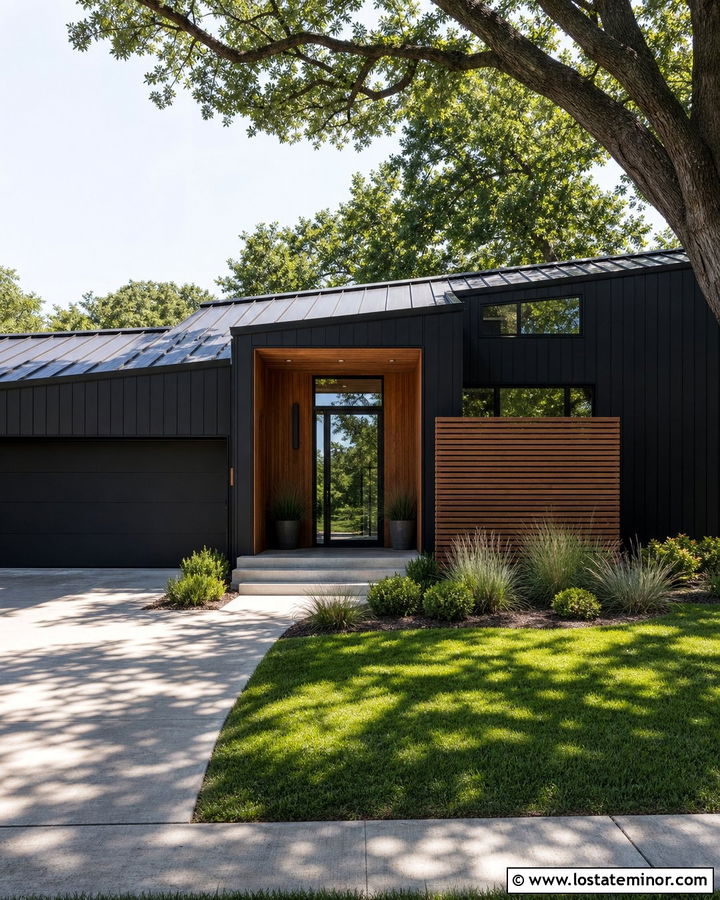 Jet Black House With Clear Glass Pivot Door - 30 Jet Black House Design With Entry Door Ideas