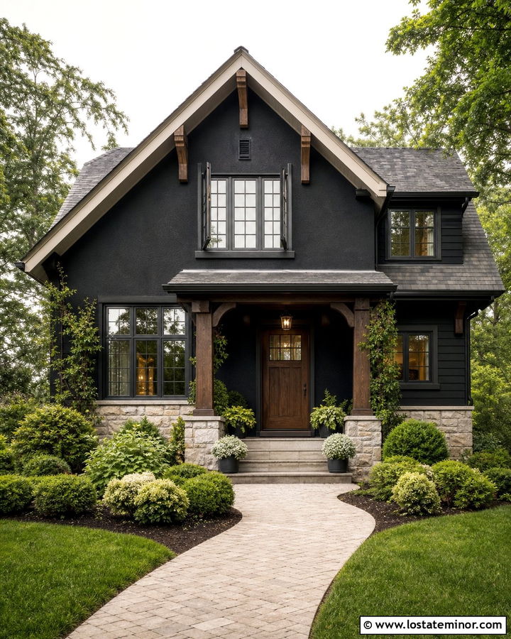 Jet Black House With Clipped Gable Roof - 30 Jet Black House Design With Roof Ideas