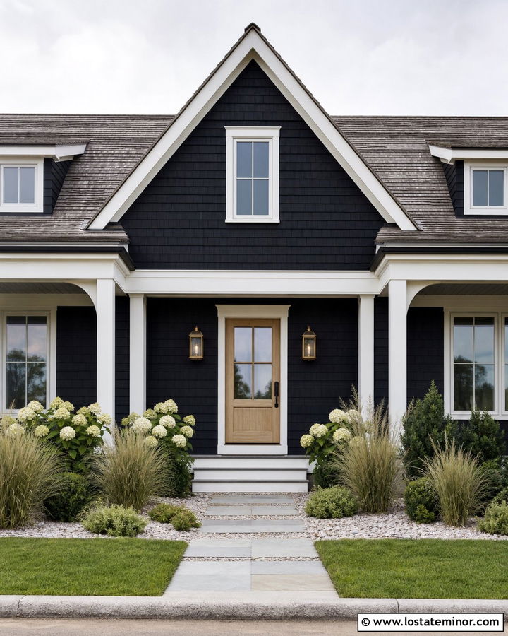 Jet Black House With Coastal Lanterns - 30 Jet Black House Design With Light Fixtures Ideas