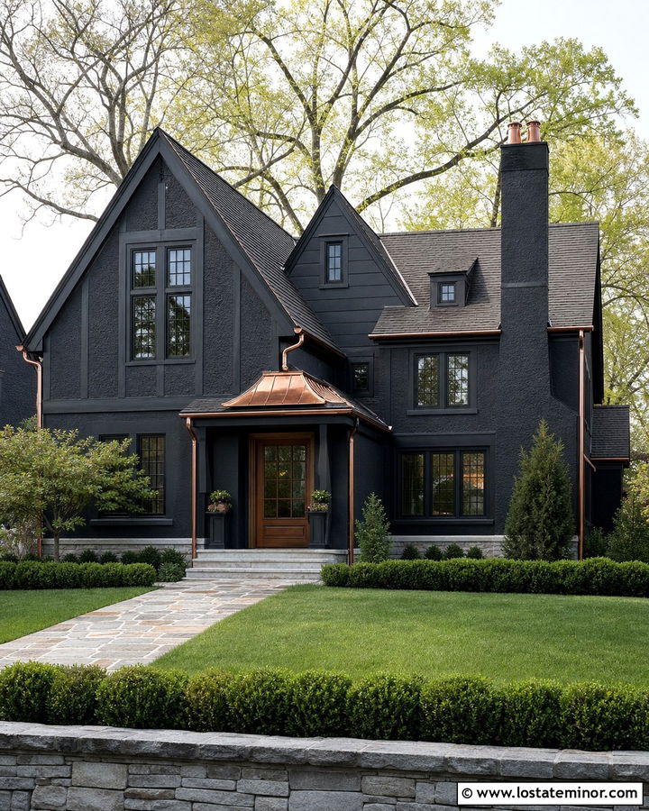 Jet Black House With Copper Accents - 30 Jet Black House Design With Accents Ideas