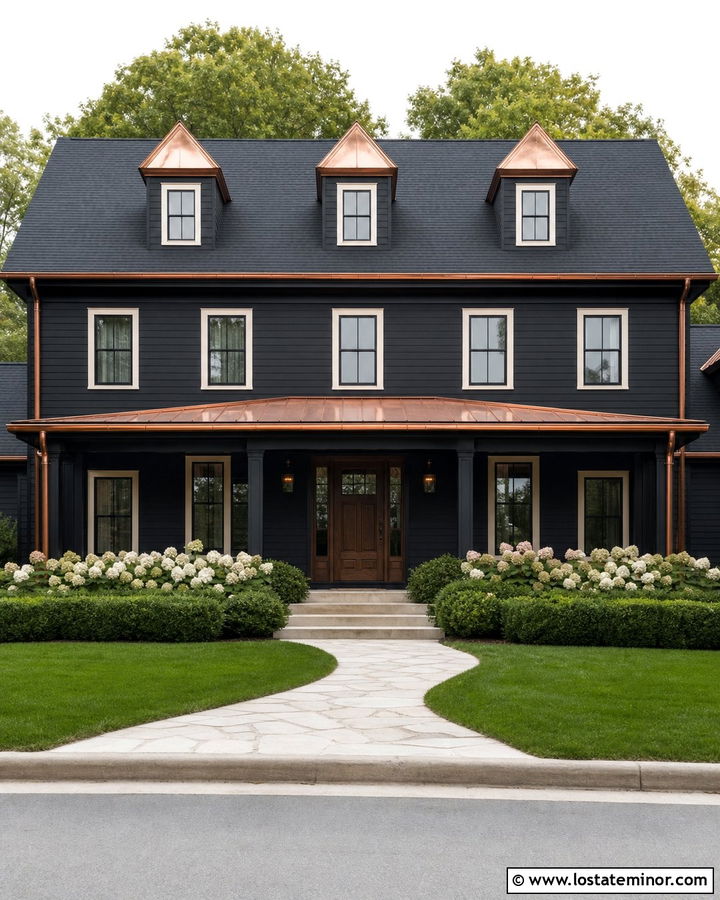 Jet Black House With Copper Dormer Roofs - 30 Jet Black House Design With Dormers Ideas