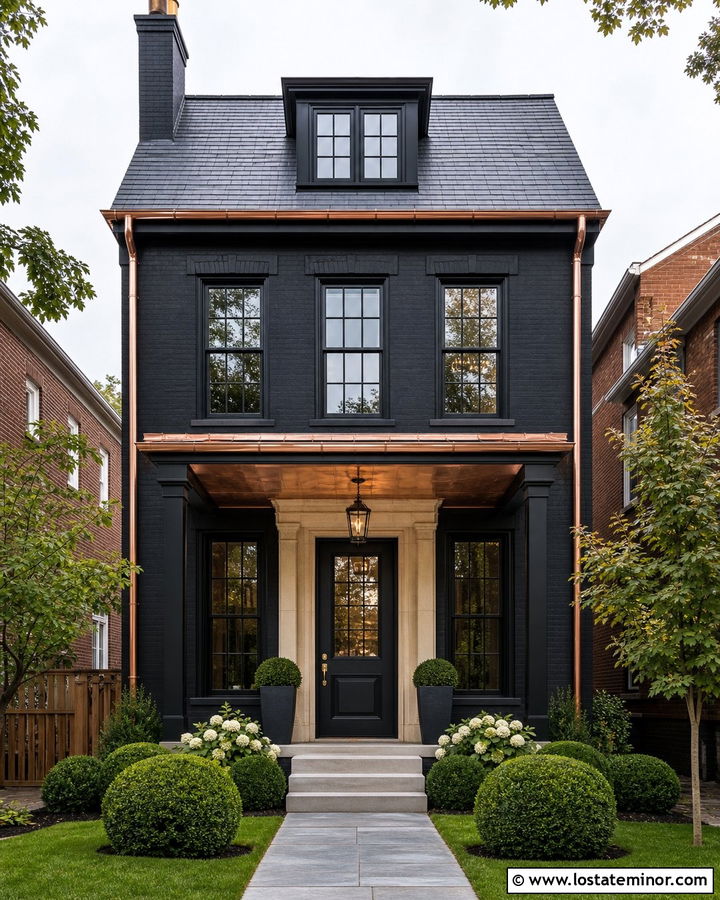 Jet Black House With Copper Porch Ceiling - 30 Jet Black House Design With Porch Ceiling Ideas