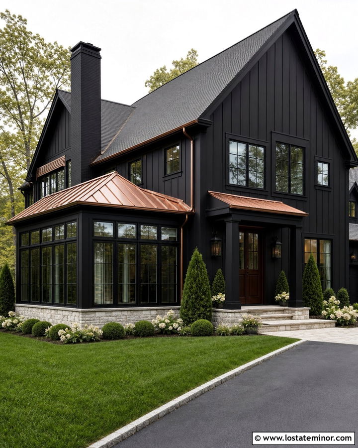 Jet Black House With Copper Roof Sunroom - 30 Jet Black House Design With Sunroom Ideas