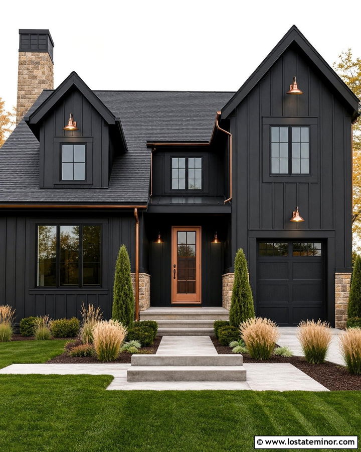 Jet Black House With Copper Storm Door - 30 Jet Black House Design With Storm Door Ideas