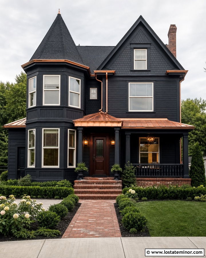 Jet Black House With Copper Trim - 30 Jet Black House Design With Trim Ideas