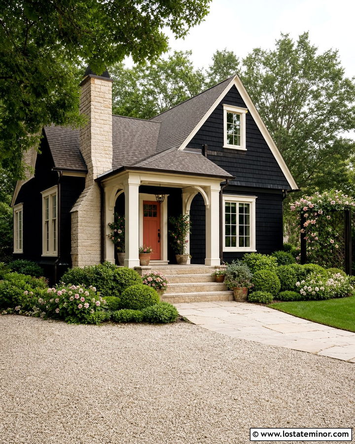 Jet Black House With Coral Entry Door - 30 Jet Black House Design With Entry Door Ideas