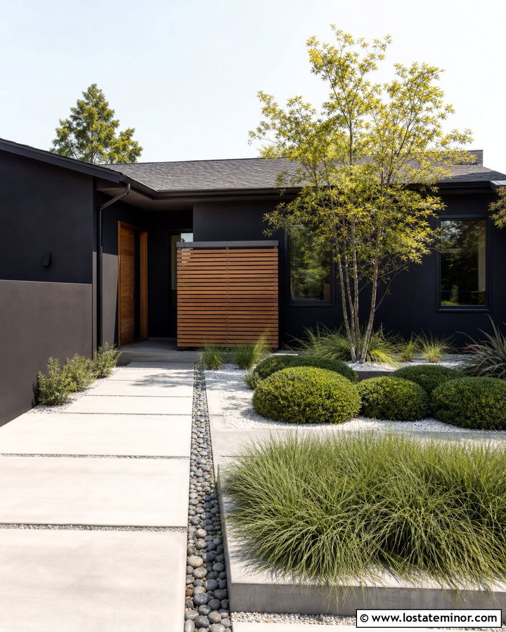 Jet Black House With Courtyard Landscaping - 30 Jet Black House Design With Landscaping Ideas