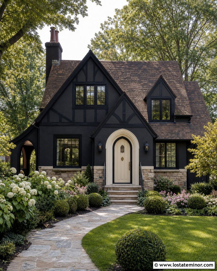 Jet Black House With Cream Front Door - 30 Jet Black House Design With Front Door Ideas