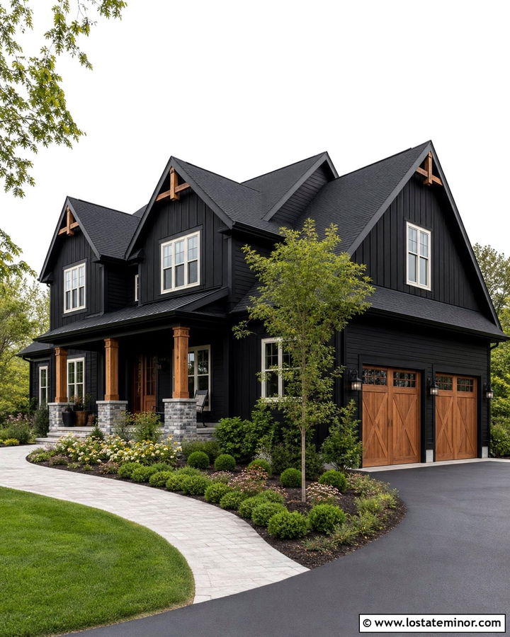 Jet Black House With Cross Gable Roof - 30 Jet Black House Design With Roof Ideas