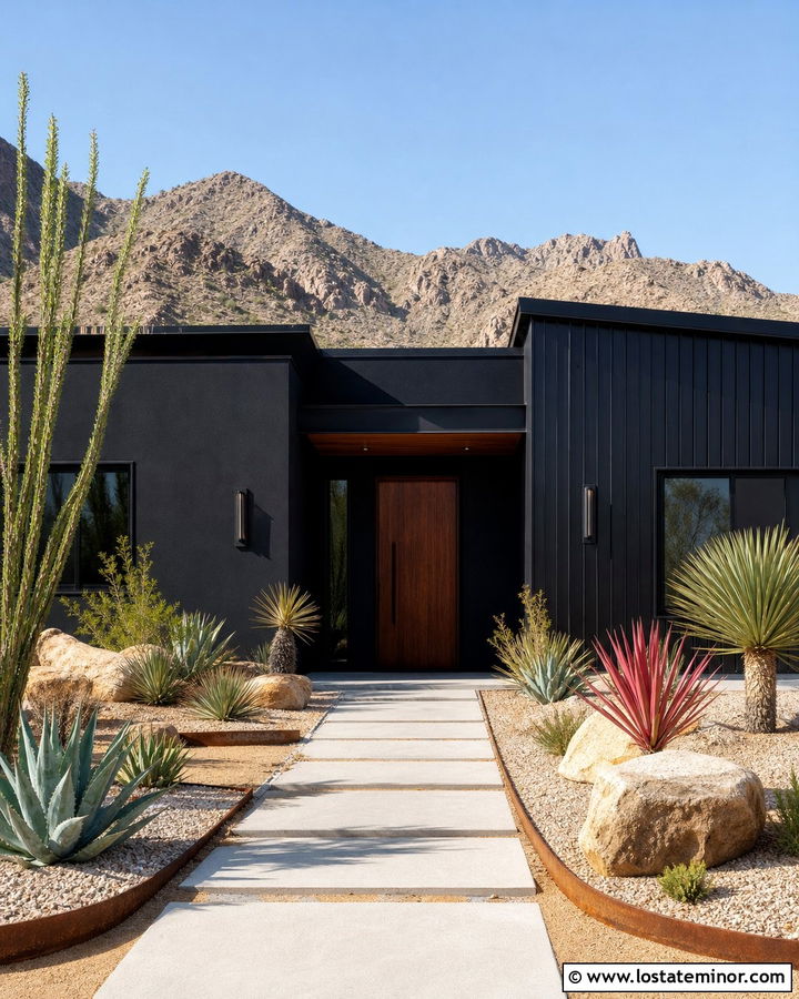 Jet Black House With Desert Landscaping - 30 Jet Black House Design With Landscaping Ideas