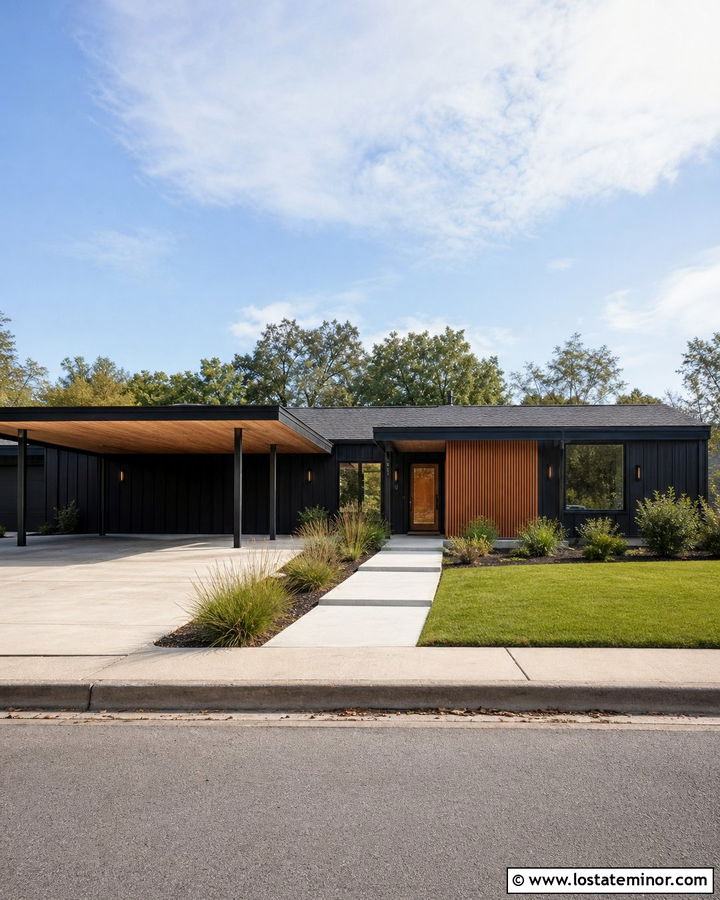 Jet Black House With Double Carport - 30 Jet Black House Design With Carport Ideas