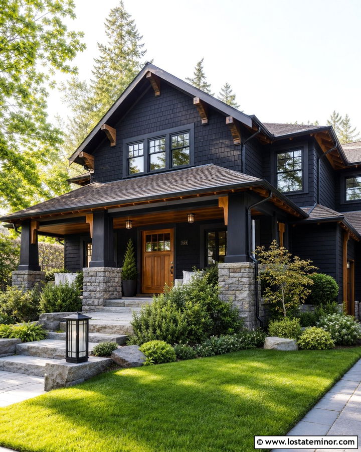 Jet Black House With Douglas Fir Porch Ceiling - 30 Jet Black House Design With Porch Ceiling Ideas