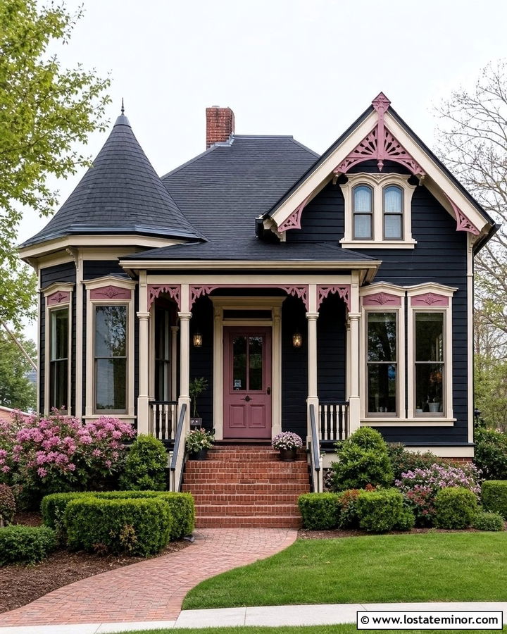 Jet Black House With Dusty Rose Trim - 30 Jet Black House Design With Trim Ideas