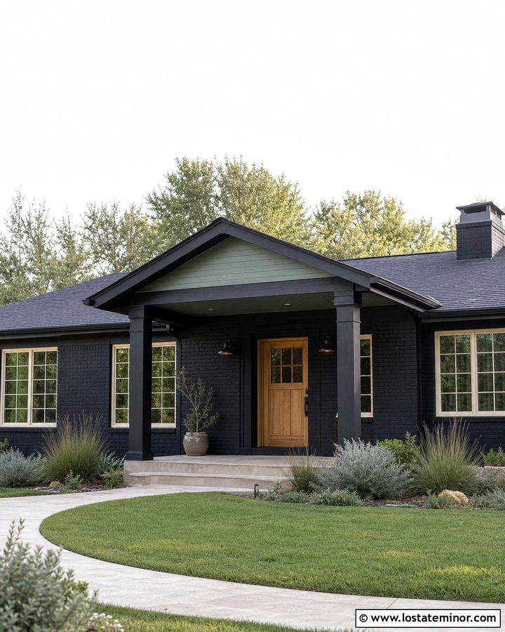 Jet Black House With Eucalyptus Green Porch Ceiling - 30 Jet Black House Design With Porch Ceiling Ideas