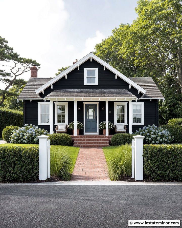 Jet Black House With Exposed White Porch Rafters - 30 Jet Black House Design With Porch Ceiling Ideas