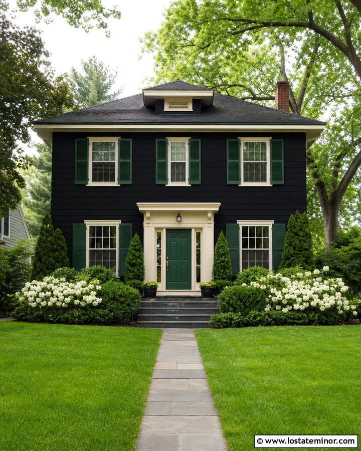 Jet Black House With Forest Green Front Door - 30 Jet Black House Design With Front Door Ideas