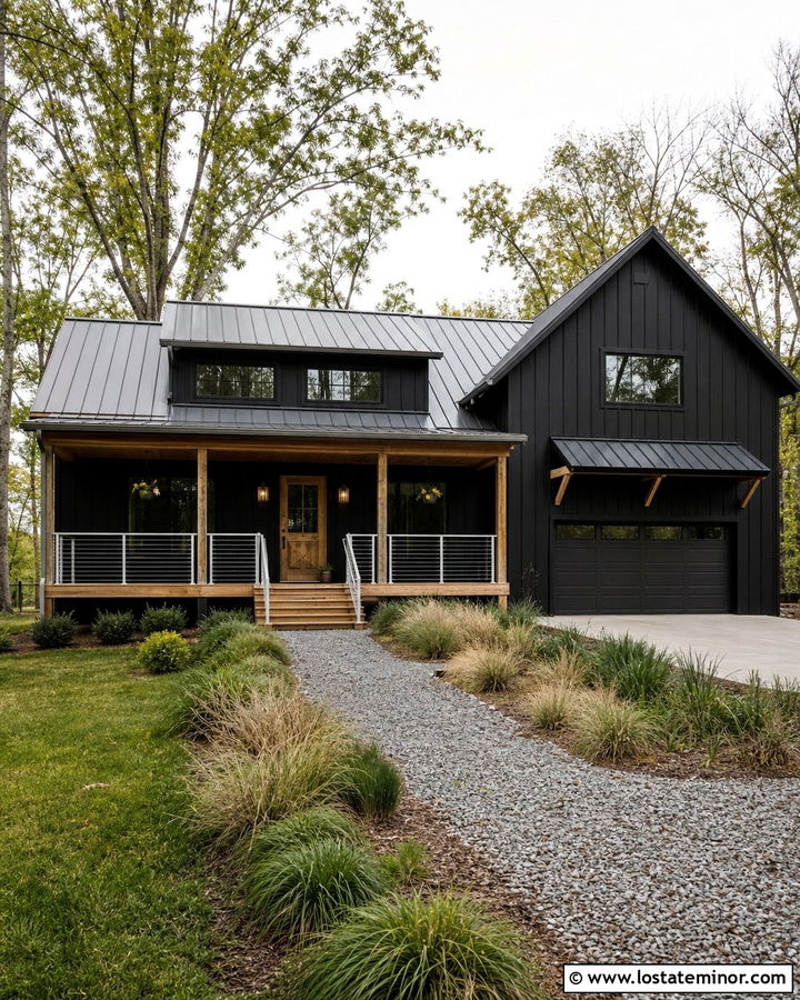 Jet Black House With Galvanized Steel Railings - 30 Jet Black House Design With Railings Ideas