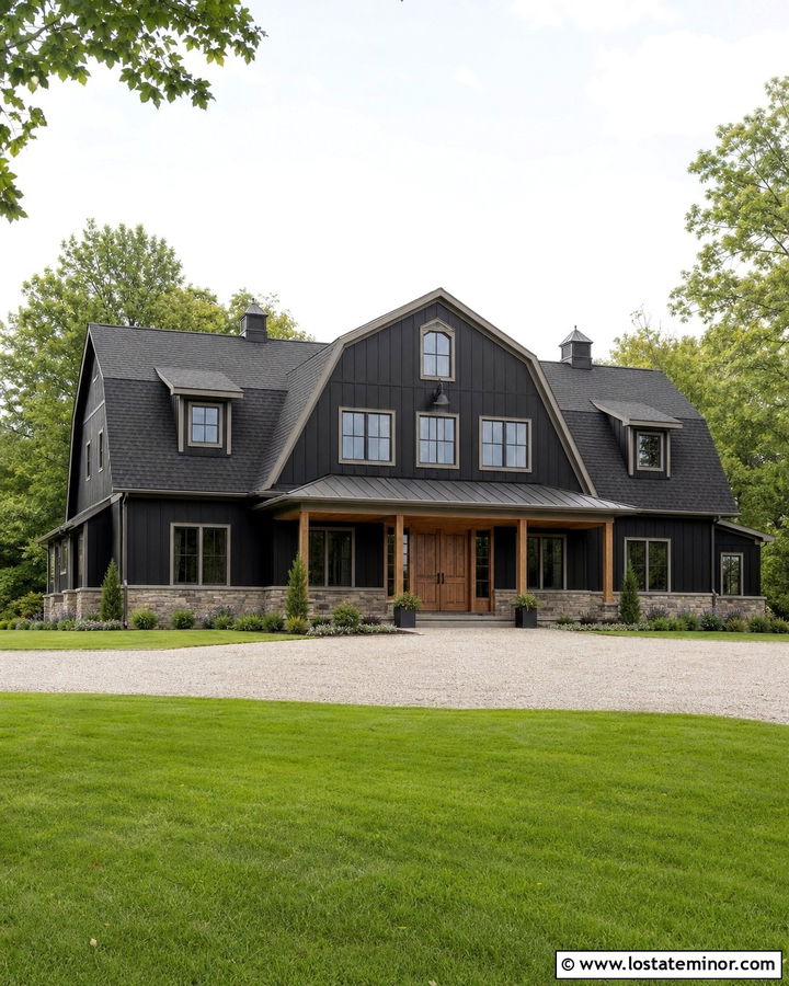 Jet Black House With Gambrel Roof - 30 Jet Black House Design With Roof Ideas