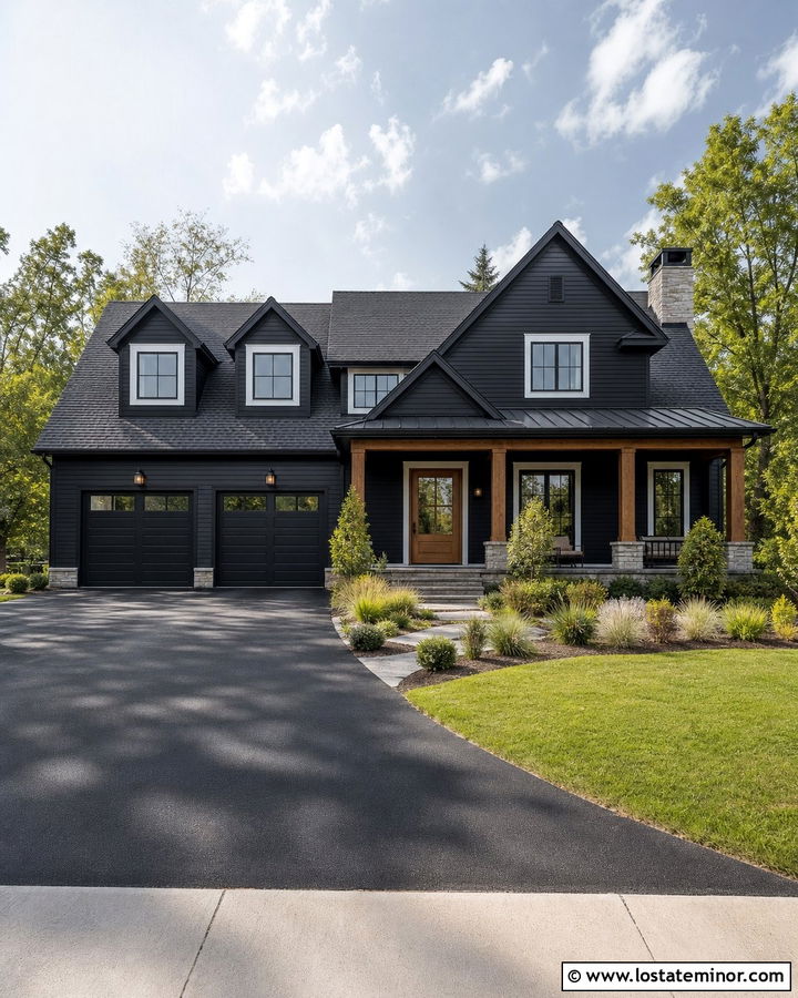 Jet Black House With Garage Dormers - 30 Jet Black House Design With Dormers Ideas