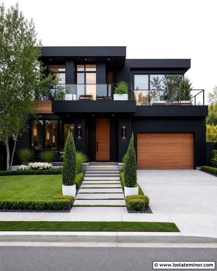 Jet Black House With Glass Deck Railings - 30 Jet Black House Design With Railings Ideas