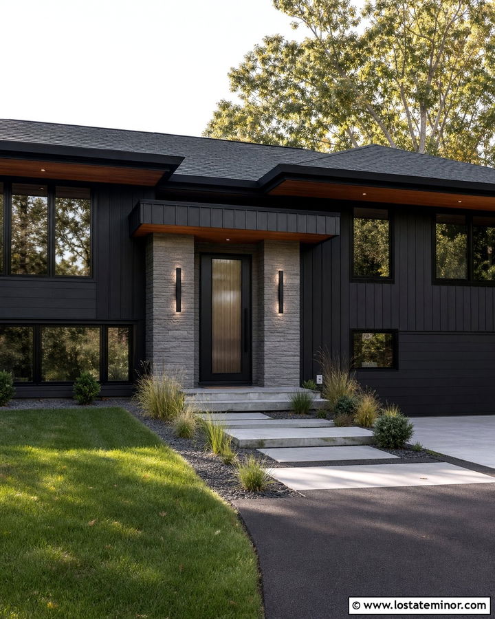 Jet Black House With Glass Front Door - 30 Jet Black House Design With Front Door Ideas