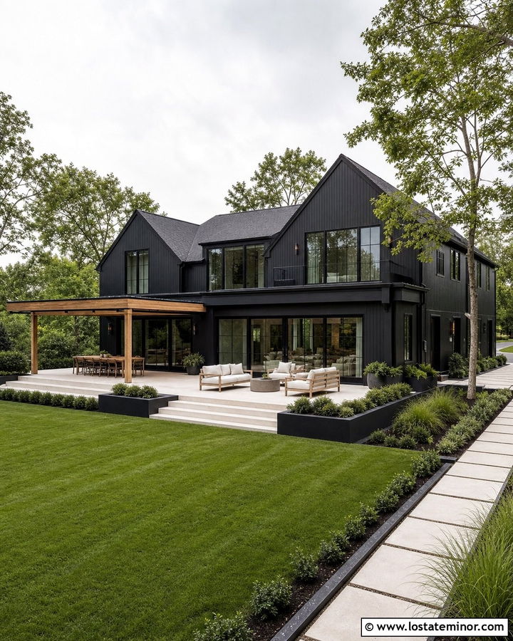 Jet Black House With Glass Patio Doors - 30 Jet Black House Design With Backyard Ideas