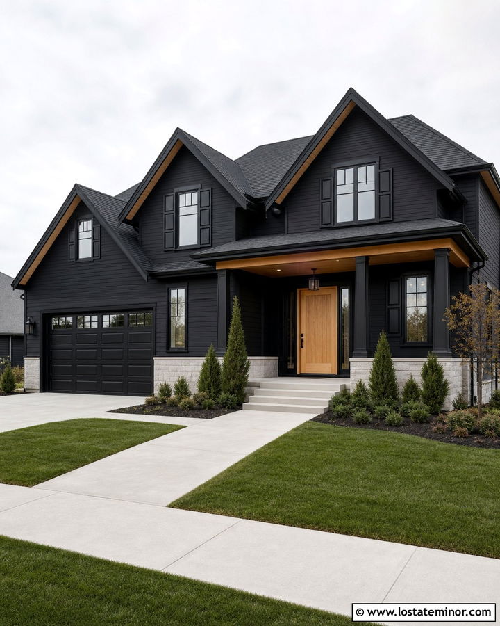 Jet Black House With Glossy Black Shutters - 30 Jet Black House Design With Shutters Ideas