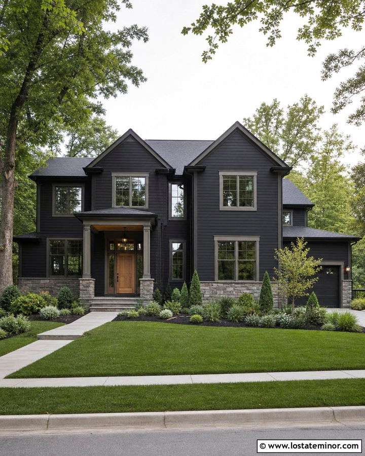 Jet Black House With Gray Trim - 30 Jet Black House Design With Accents Ideas