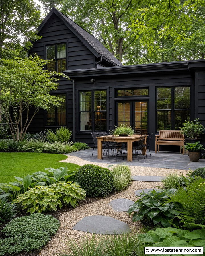 Jet Black House With Green Backyard - 30 Jet Black House Design With Backyard Ideas