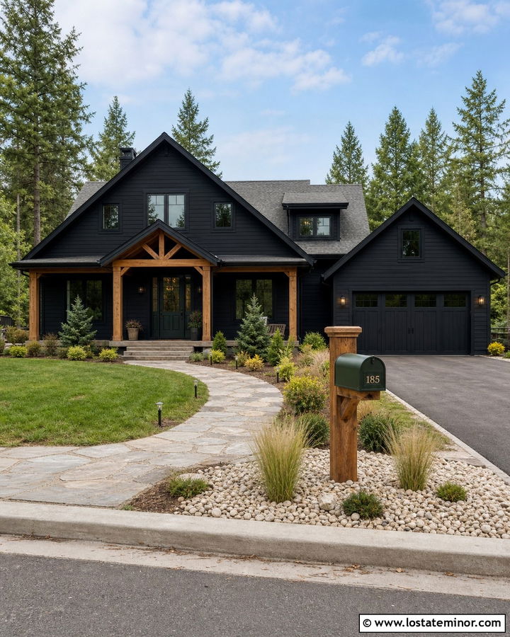 Jet Black House With Green Mailbox - 30 Jet Black House Design With Mailbox Ideas