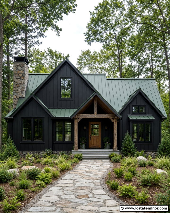 Jet Black House With Green Metal Roof - 30 Jet Black House Design With Roof Ideas