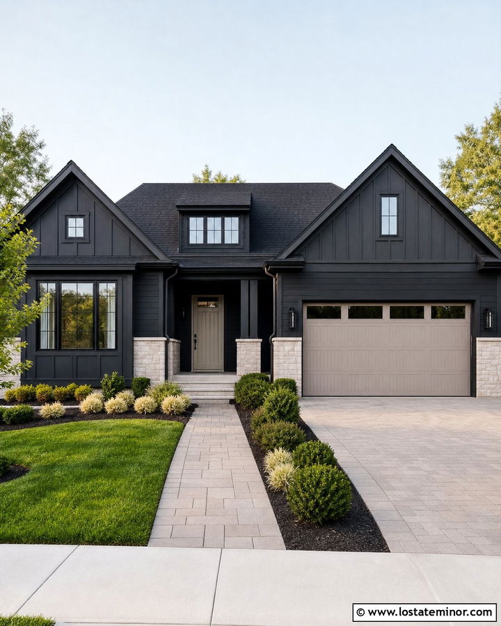 Jet Black House With Greige Front Door - 30 Jet Black House Design With Front Door Ideas