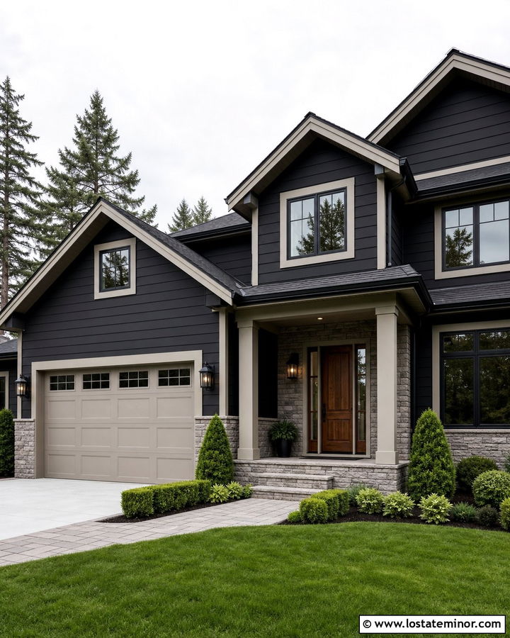Jet Black House With Greige Trim - 30 Jet Black House Design With Trim Ideas