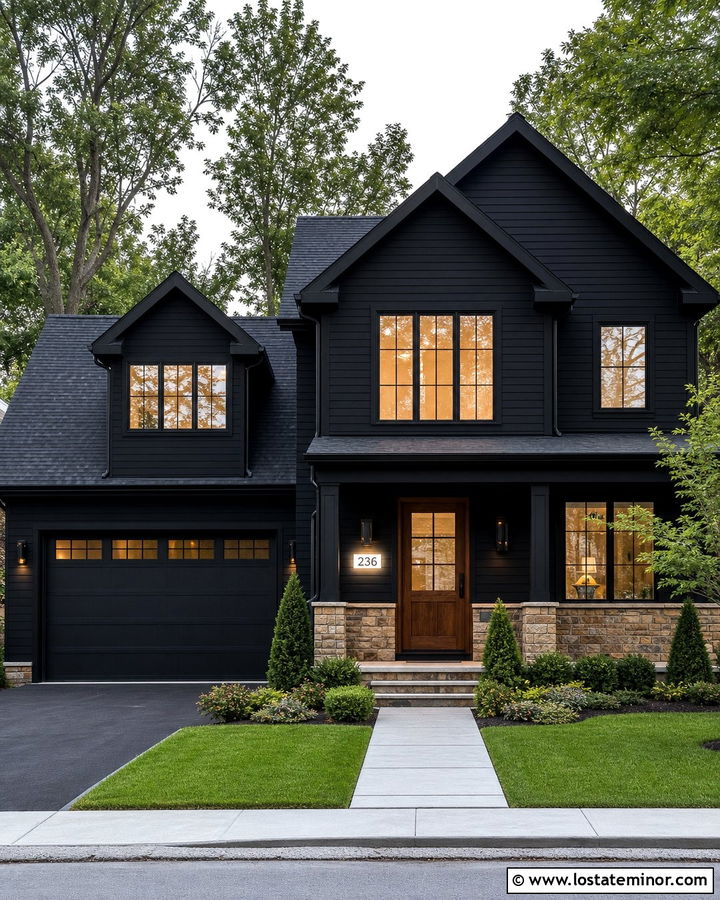 Jet Black House With Illuminated Number Plaque - 30 Jet Black House Design With House Numbers Ideas