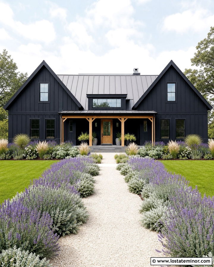 Jet Black House With Lavender Landscaping - 30 Jet Black House Design With Landscaping Ideas