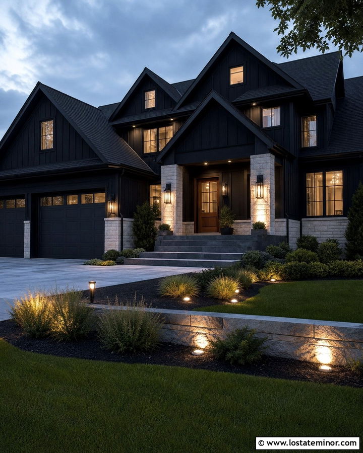 Jet Black House With Layered Smart Lighting - 30 Jet Black House Design With Lighting Ideas