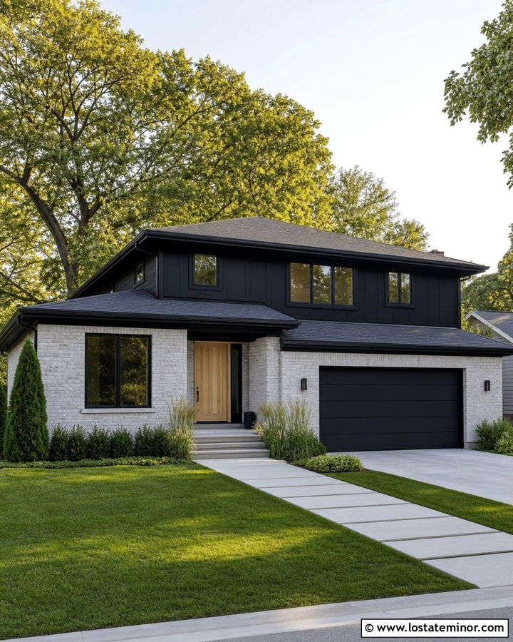 Jet Black House With Light Gray Brick - 30 Jet Black House Design With Accents Ideas