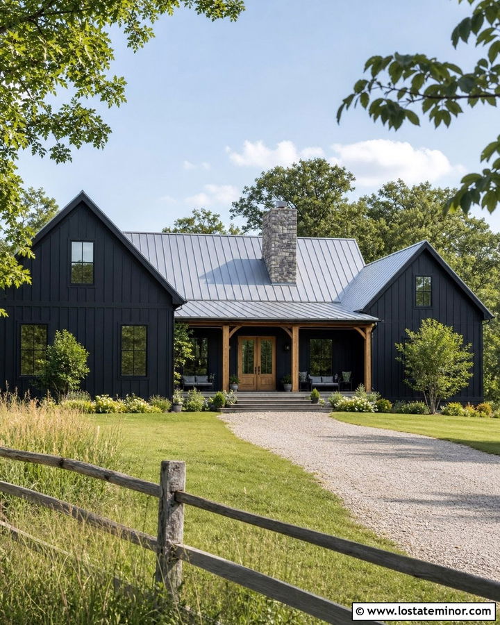 Jet Black House With Light Gray Metal Roof - 30 Jet Black House Design With Roof Ideas