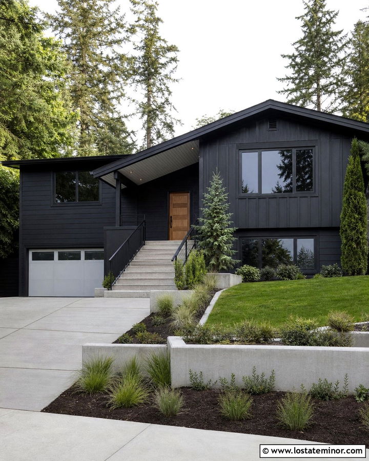Jet Black House With Light Gray Porch Ceiling - 30 Jet Black House Design With Porch Ceiling Ideas