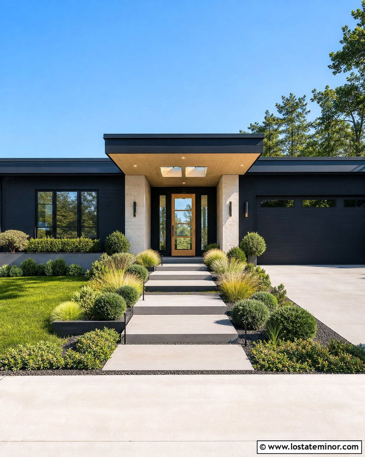Jet Black House With Light Wood Porch Ceiling And Skylights - 30 Jet Black House Design With Porch Ceiling Ideas
