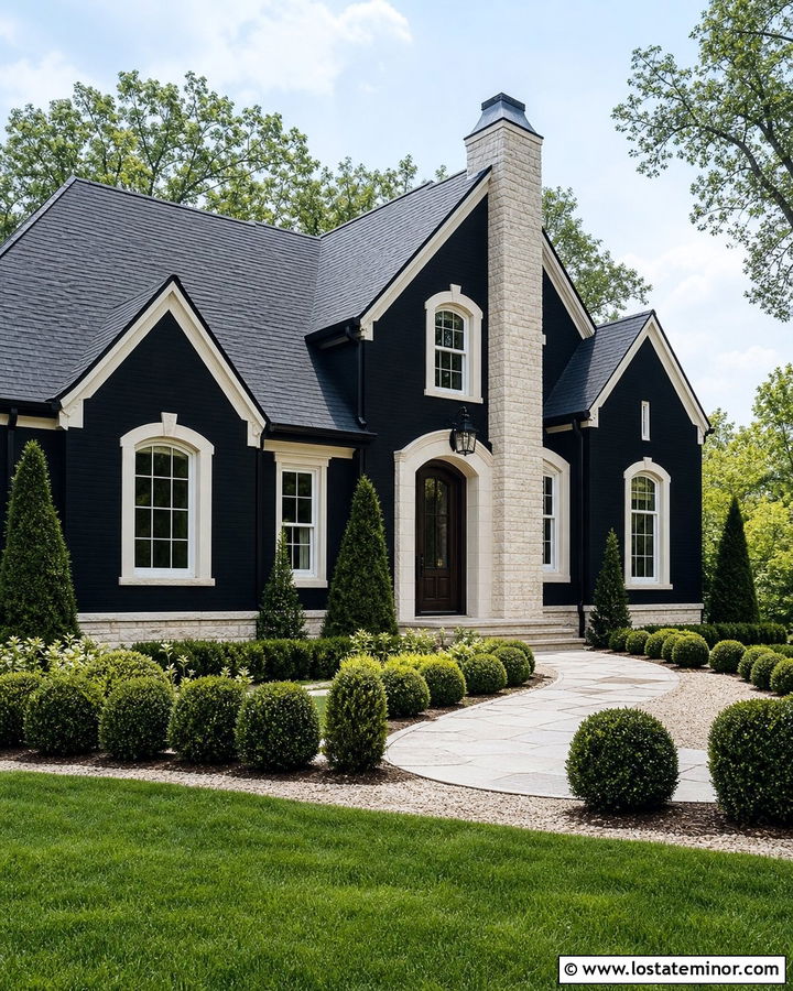 Jet Black House With Limestone Trim - 30 Jet Black House Design With Trim Ideas