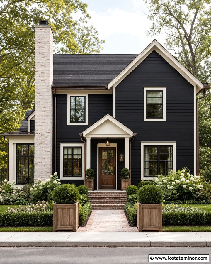 Jet Black House With Limewashed Brick Chimney - 30 Jet Black House Design With Chimney Ideas