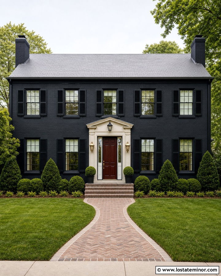 Jet Black House With Mahogany Front Door - 30 Jet Black House Design With Front Door Ideas