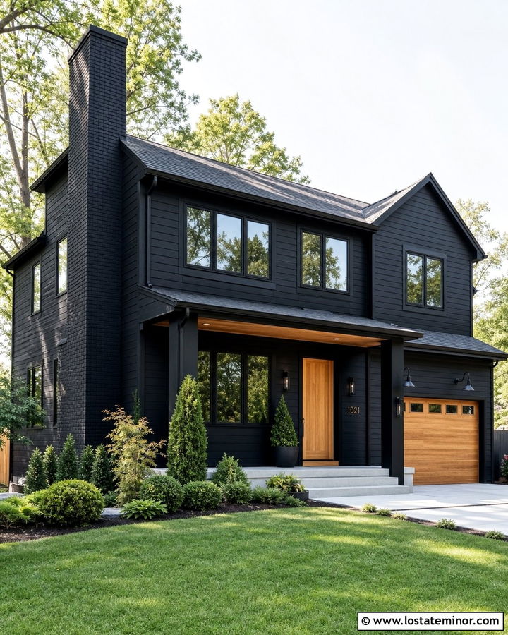Jet Black House With Matching Black Chimney - 30 Jet Black House Design With Chimney Ideas