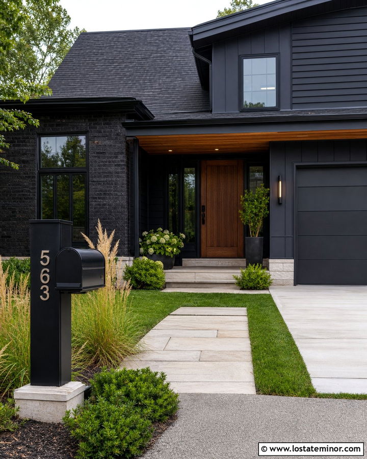 Jet Black House With Matching Black Mailbox - 30 Jet Black House Design With Mailbox Ideas