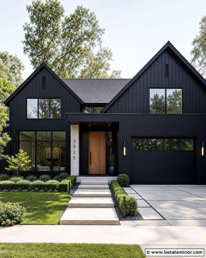 Jet Black House With Minimalist Number Bar - 30 Jet Black House Design With House Numbers Ideas