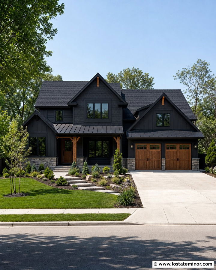 Jet Black House With Mixed Metal And Shingle Roof - 30 Jet Black House Design With Roof Ideas